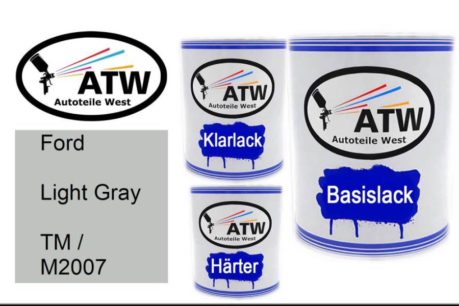 Ford, Light Gray, TM / M2007: 1L Lackdose + 1L Klarlack + 500ml Härter - Set, von ATW Autoteile West.
